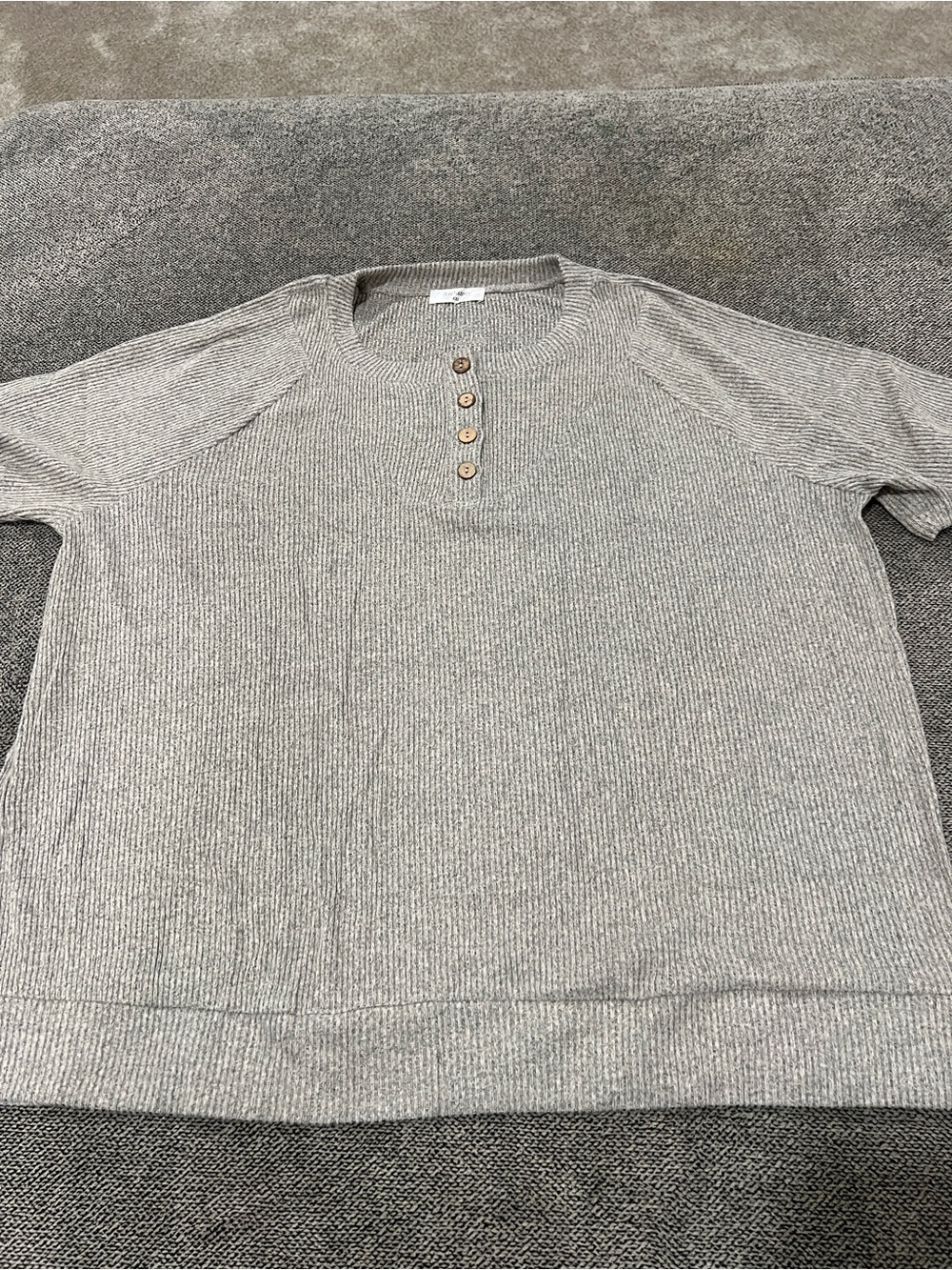 Women’s Heather Gray Ribbed Henley Lightweight Sweater